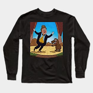 Watercolor man dancing with groundhog Long Sleeve T-Shirt